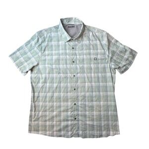 Hi-Tec Shirt Mens XXL Green Plaid Button Up Short Sleeve Hiking Outdoor Stretch